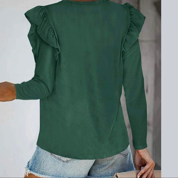 Ruffled Shoulder Flutter Pocket Top with Wooden Buttons - Picture 11 of 11